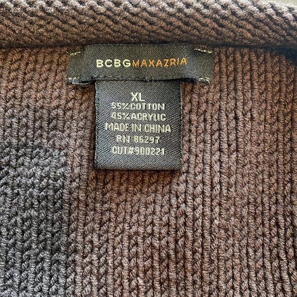 BCBGMaxazria Chocolate Brown Long Cardigan Chunky Knit Sweater 3 Button Size XL - Picture 6 of 9